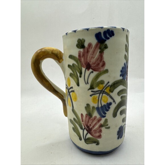 Vintage Handmade Painted From Spain Coffee Tea Mug Cup Flowers Signed - Picture 2 of 8
